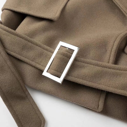 Manteau en Laine à Col à Revers avec Ceinture Intégrée