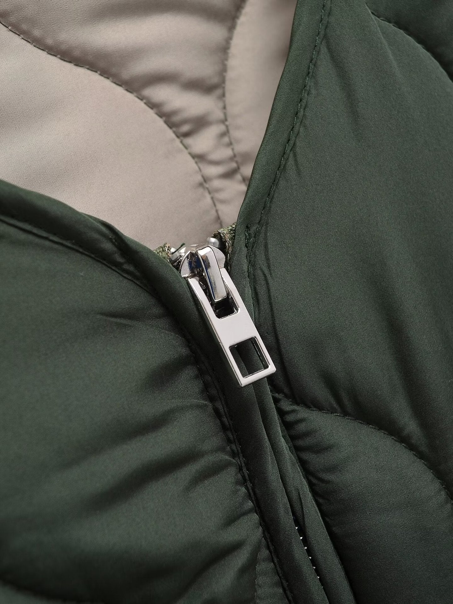 Manteau Zippé à Col Rond en Losanges