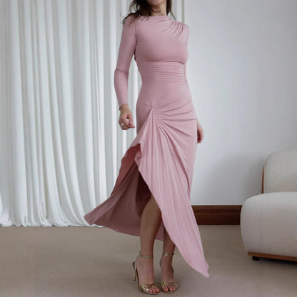 Robe Longue Ajustée avec Fente Asymétrique