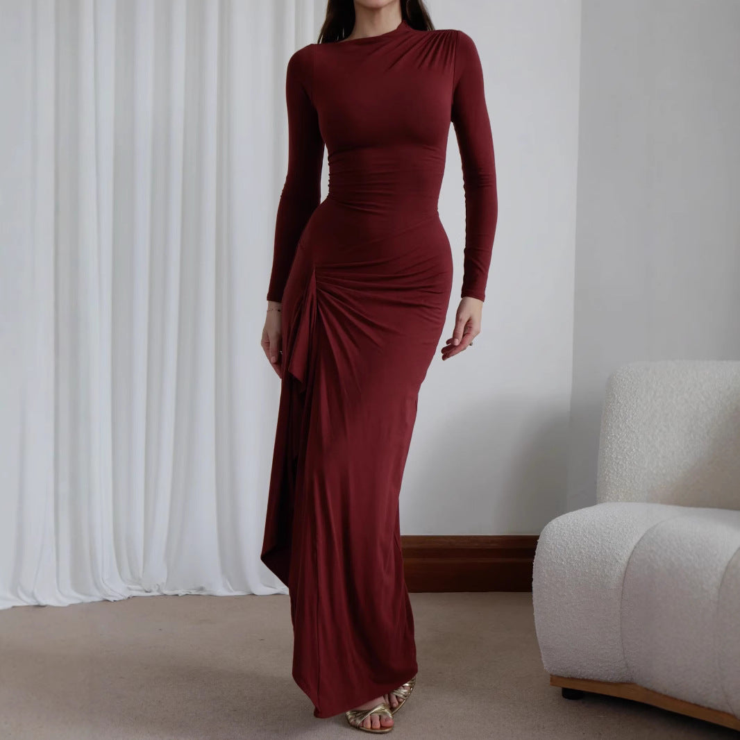 Robe Longue Ajustée avec Fente Asymétrique